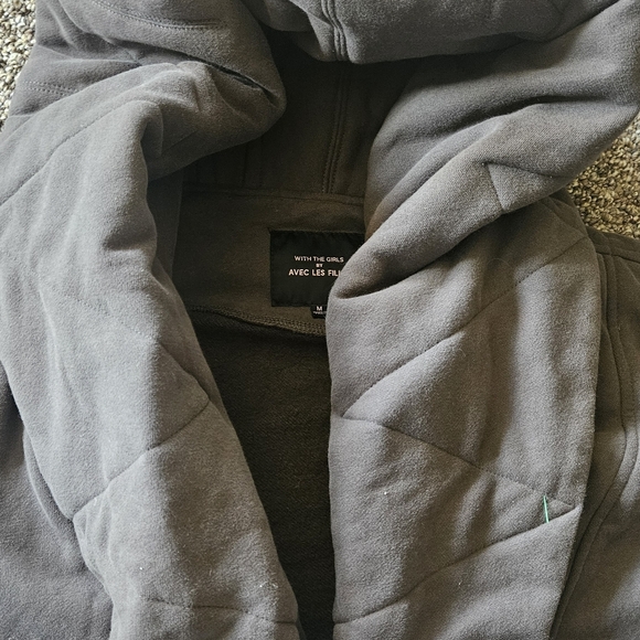 Avec Les Filles Long Cardigan Oversized Long Quilted Hood Collar Medium - Picture 5 of 6